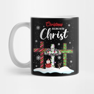 Christmas Begins With Christ Snowman Christian Cross Xmas Mug